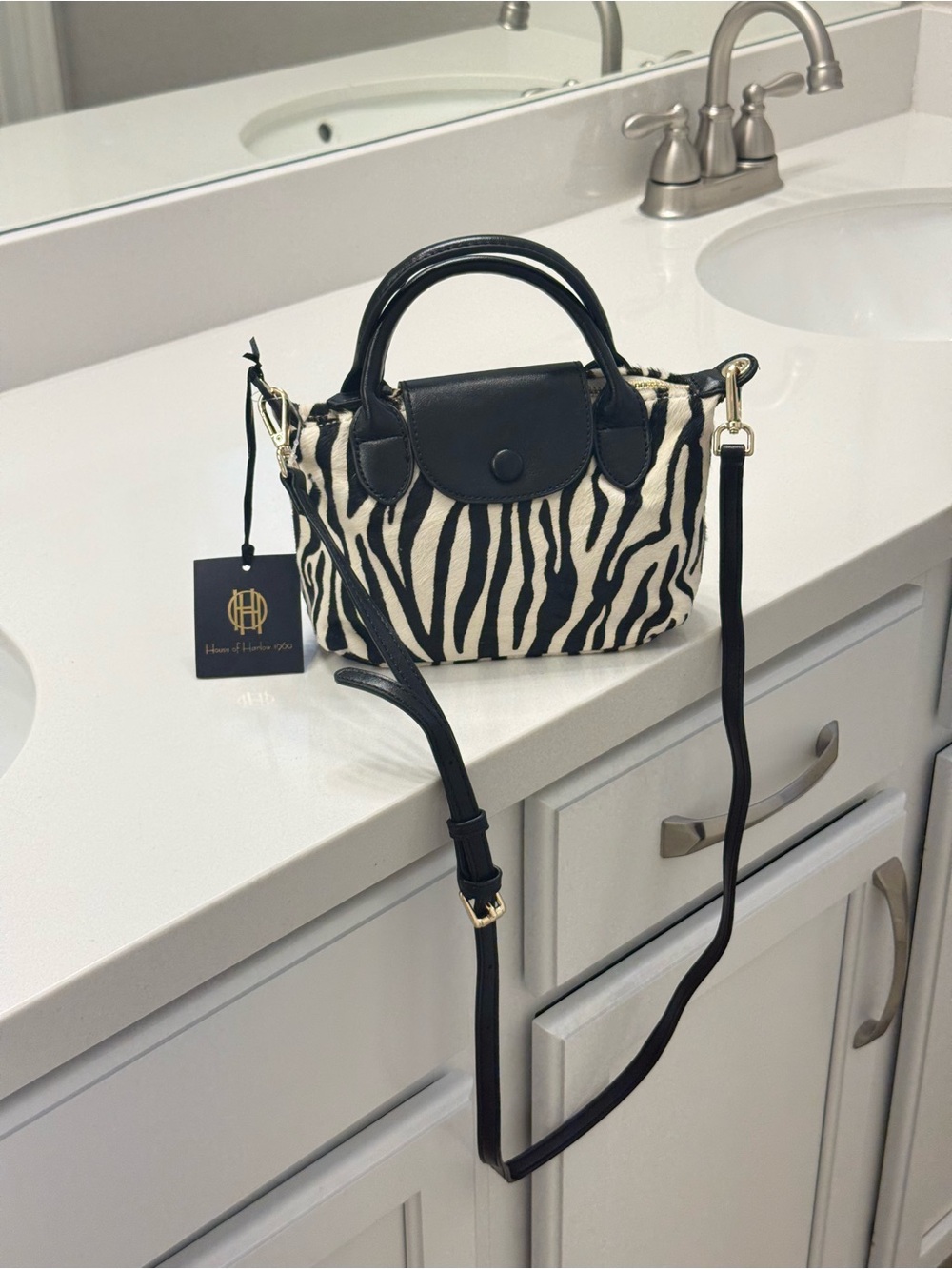 House of Harlow 1960 Zebra-Print Mini Satchel in Black and White NWT